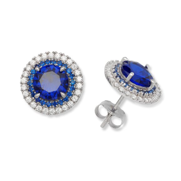 Halo Gemstone CZ Diamond Stud Earrings for Women in Sterling Silver - Picture 1 of 1